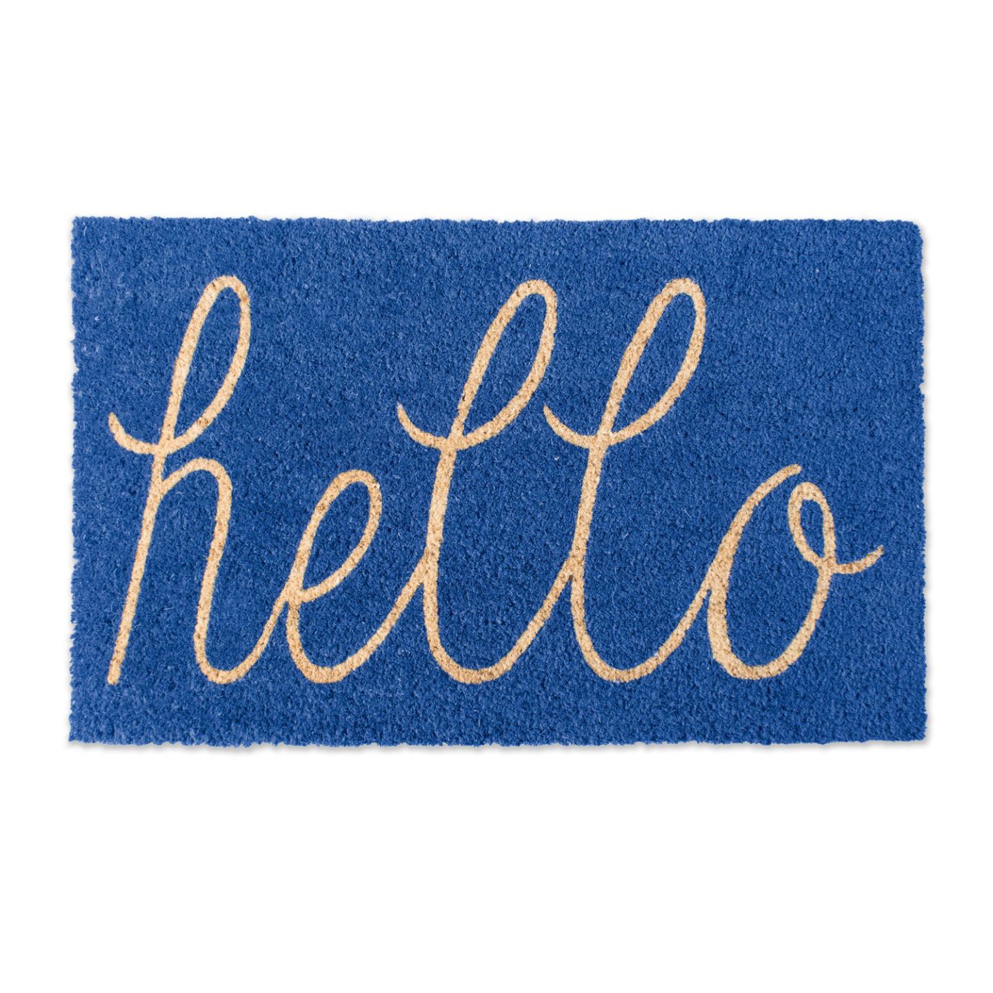 This blue 'hello' doormat